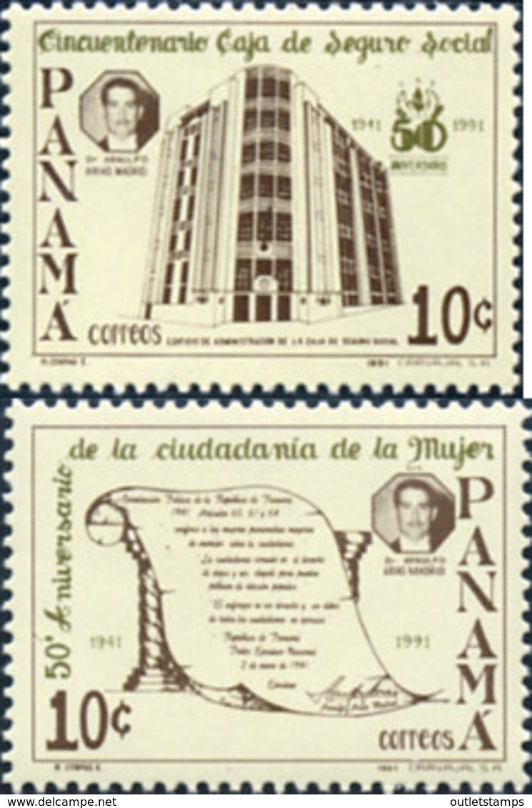 Ref. 160797 * NEW *  - PANAMA . 1991. 50TH ANNIVERSARY OF THE RIGHTS OF PANAMANIAN WOMEN AND SOCIAL SECURITY	. 50 ANIVER - Panamá