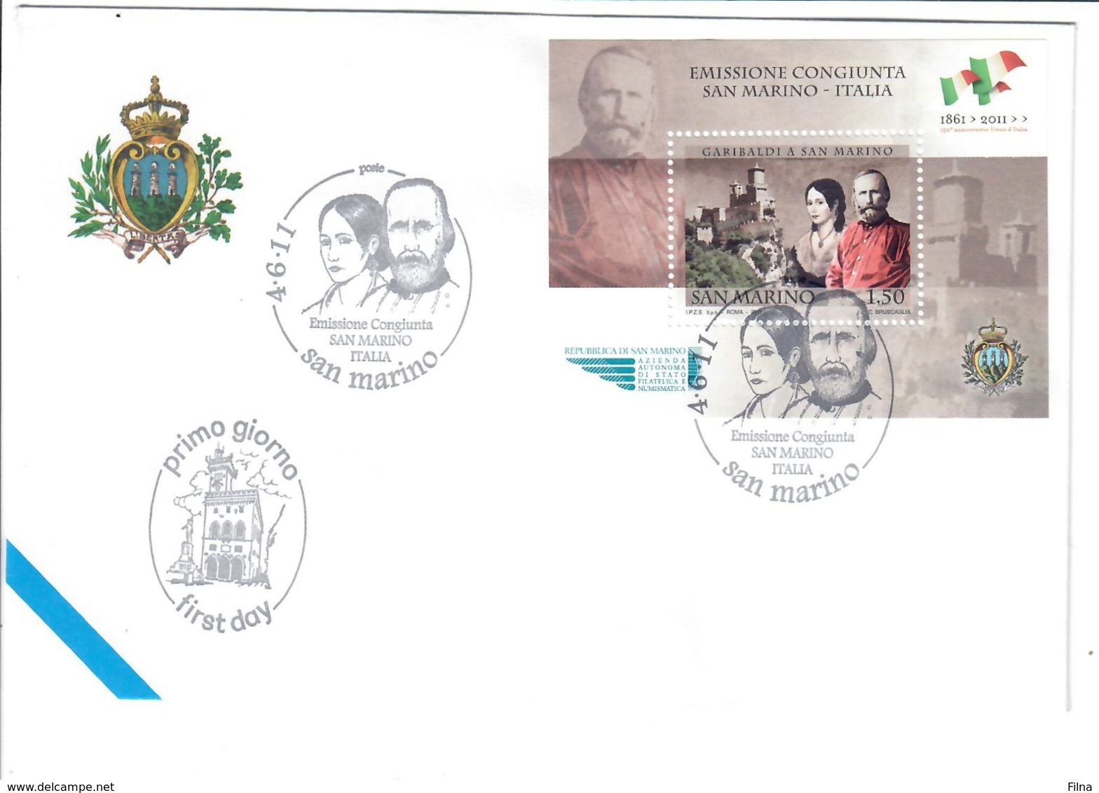 SAN MARINO 2011 - 150° UNITA' D'ITALIA - FDC - FDC