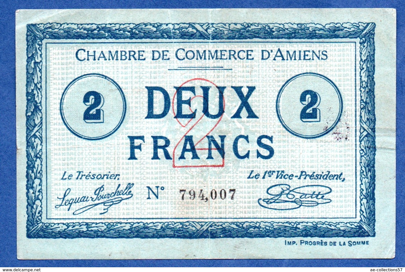 Amiens  -  2 Francs --  TTB - Chambre De Commerce