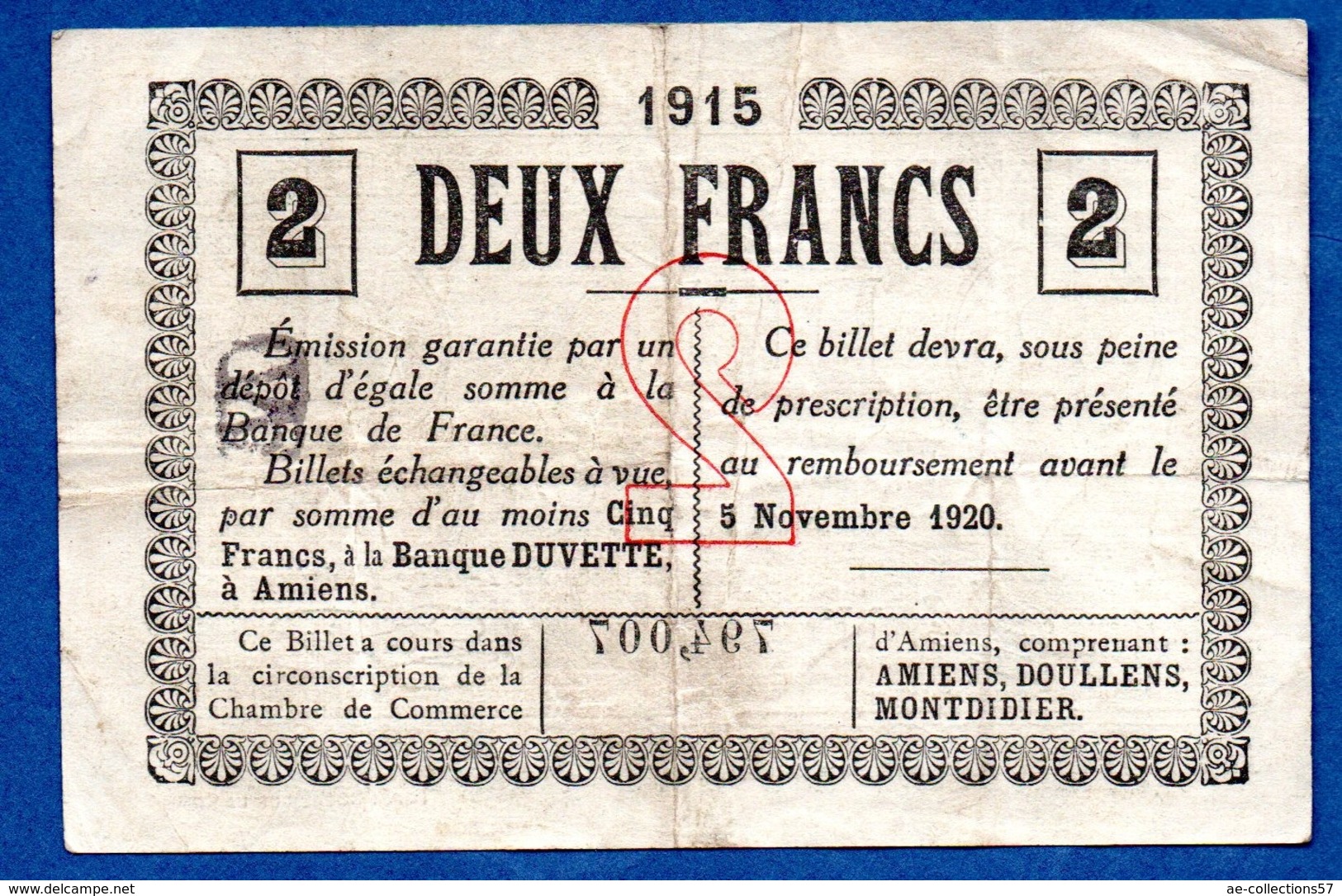 Amiens  -  2 Francs --  TTB - Chamber Of Commerce