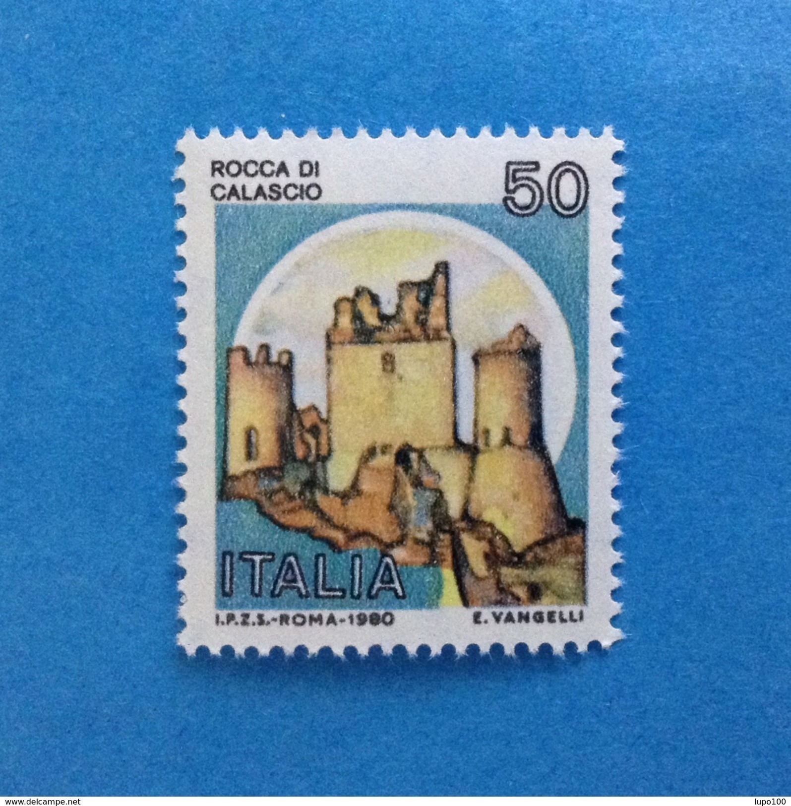 1991 ITALIA FRANCOBOLLO NUOVO STAMP NEW MNH** CASTELLO 50 LIRE ROCCA DI CALASCIO CON MILLESIMO 1980 AL MARGINE INFERIORE - 1991-00: Nieuw/plakker