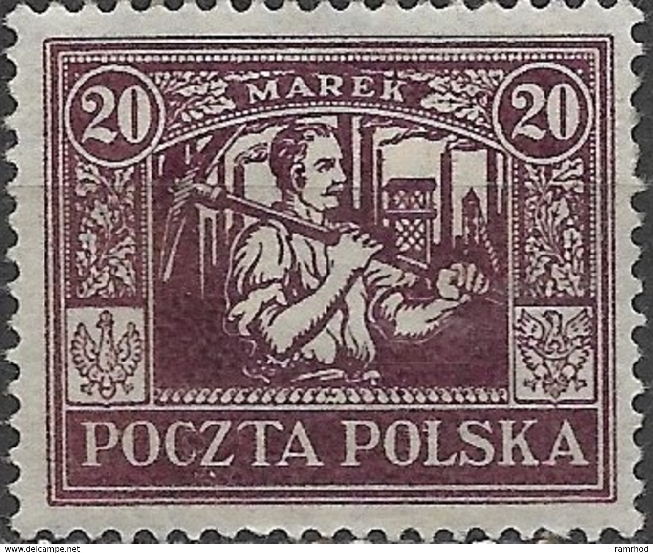 POLAND 1922 Silesian Miner - 20m - Purple MH - Unused Stamps