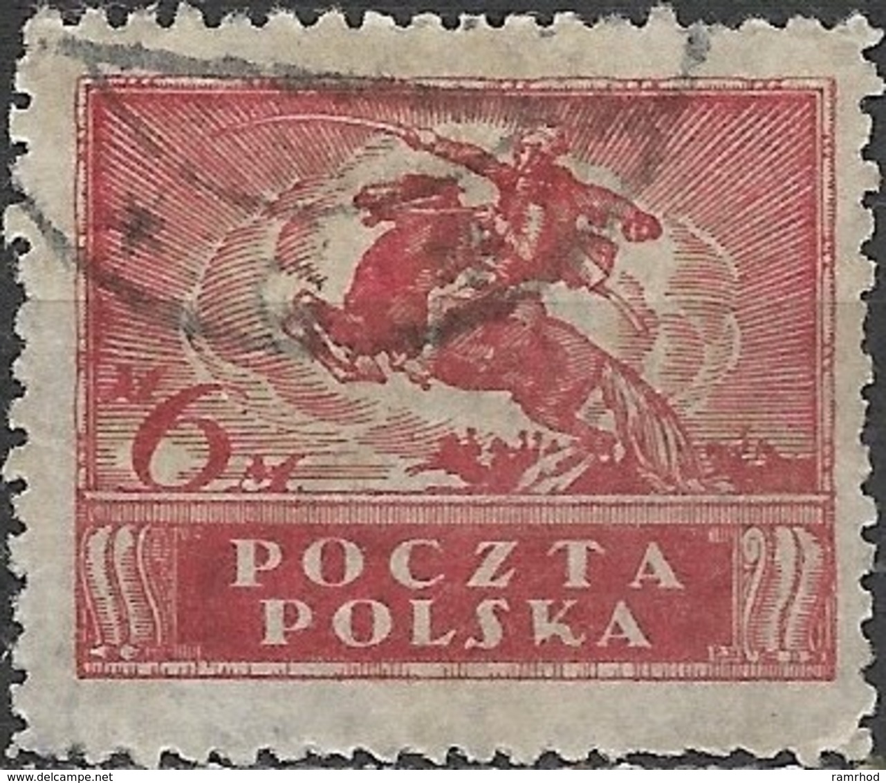 POLAND 1919 Polish Uhlan - 6m - Red FU - Oblitérés