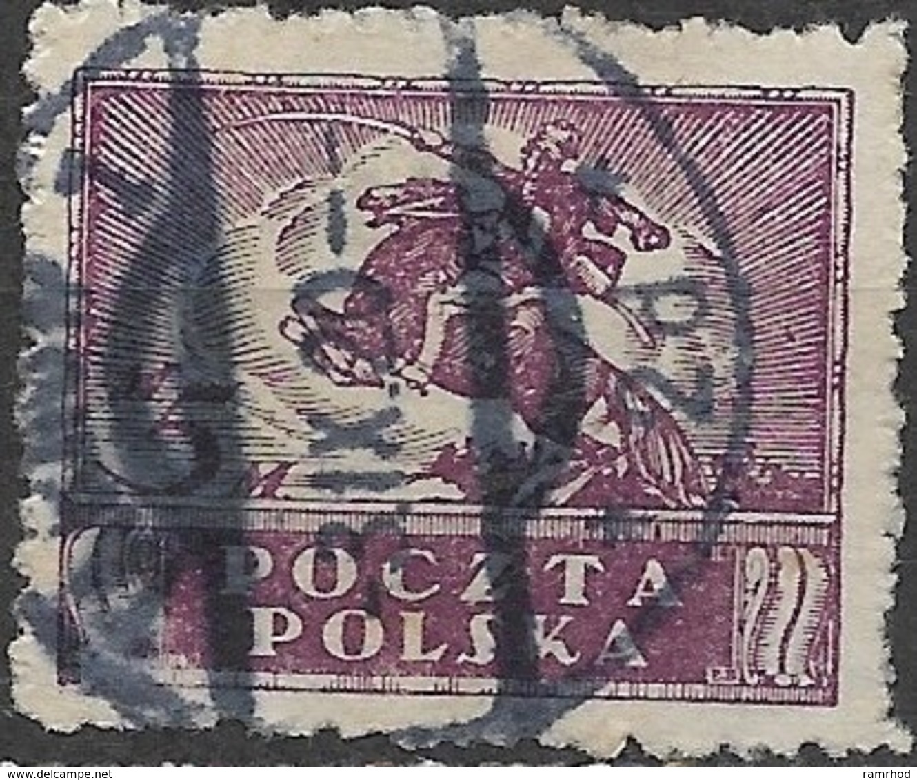 POLAND 1919 Polish Uhlan - 5m - Purple FU - Oblitérés