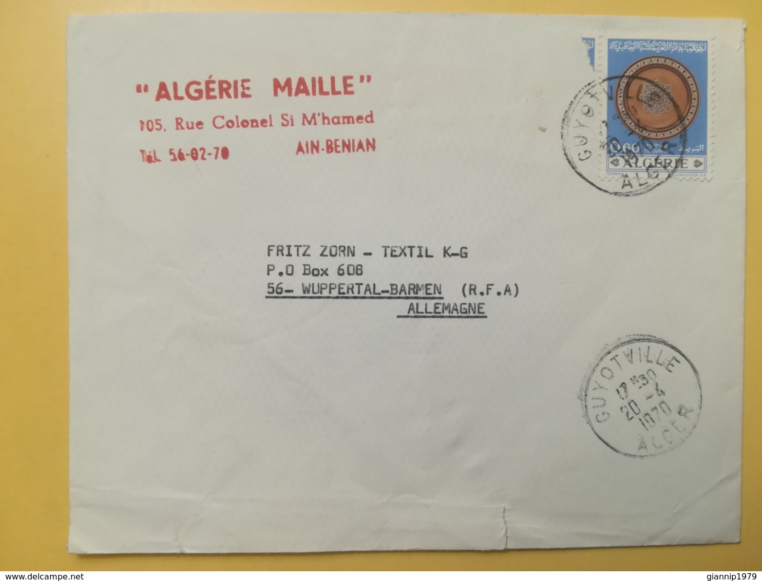 1970 BUSTA INTESTATA ALGERIA ALGERIE BOLLO ARTIGIANATO OBLITERE ANNULLO GUYOTVILLE STORIA POSTALE - Algérie (1962-...)