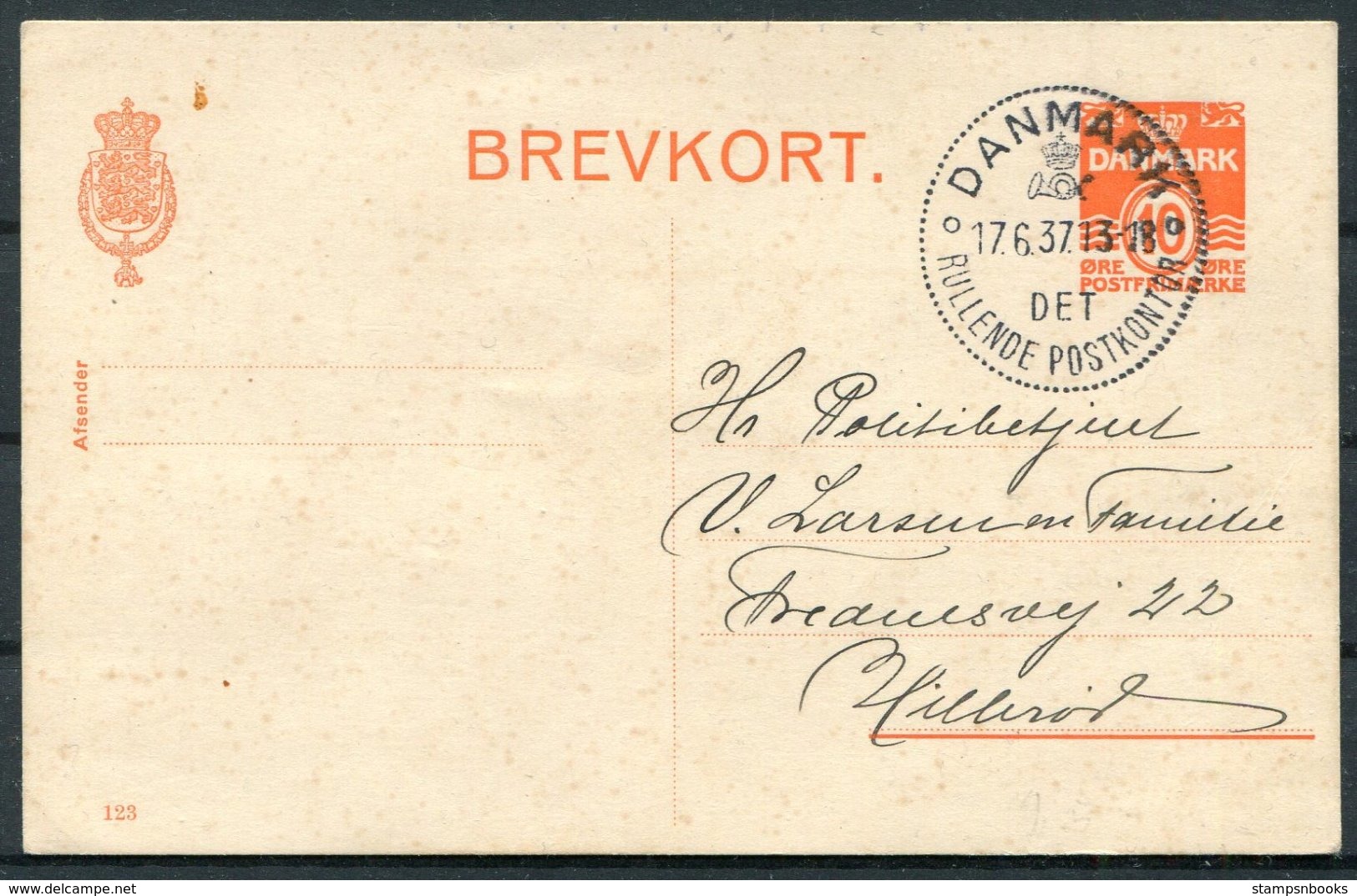 1937 DENMARK  Brevkort Dateret I Rønde Annulleret Med Særstempel Danmark Det Rullende Postkontor. Mobile Post Office - Covers & Documents