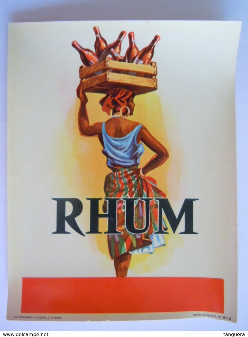 Etiket Etiquette Rhum Femme Créole Avec Bouteilles Vernie Imp. Chavanne & Dodevey St. Etienne - Rum