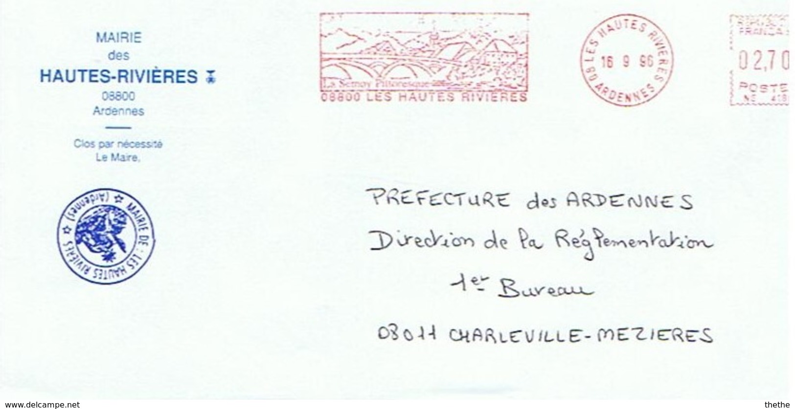 08 -  MAIRIE Des HAUTES-RIVIERES - Avec EMA - Prêts-à-poster:private Overprinting