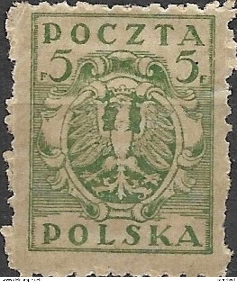POLAND 1919 Arms - 5f - Green MH - Oblitérés