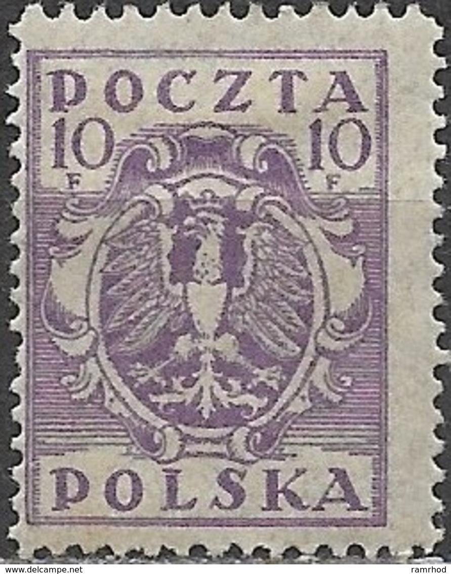 POLAND 1919 Arms - 10f - Purple MH - Used Stamps