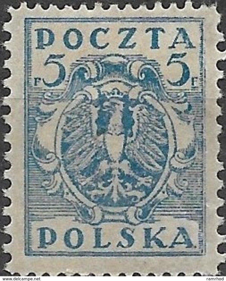 POLAND 1919 Arms - 5f - Blue MH - Used Stamps