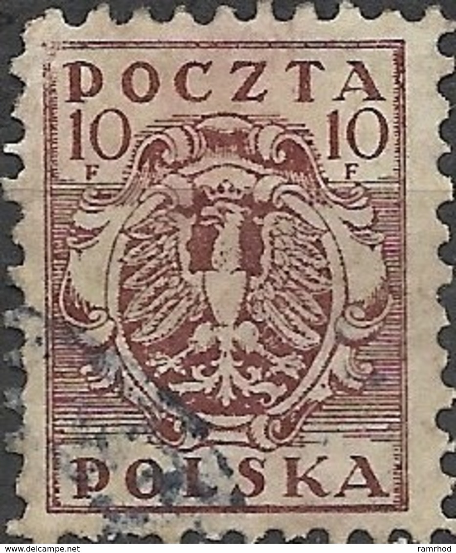 POLAND 1919 Arms - 10f - Brown FU - Used Stamps