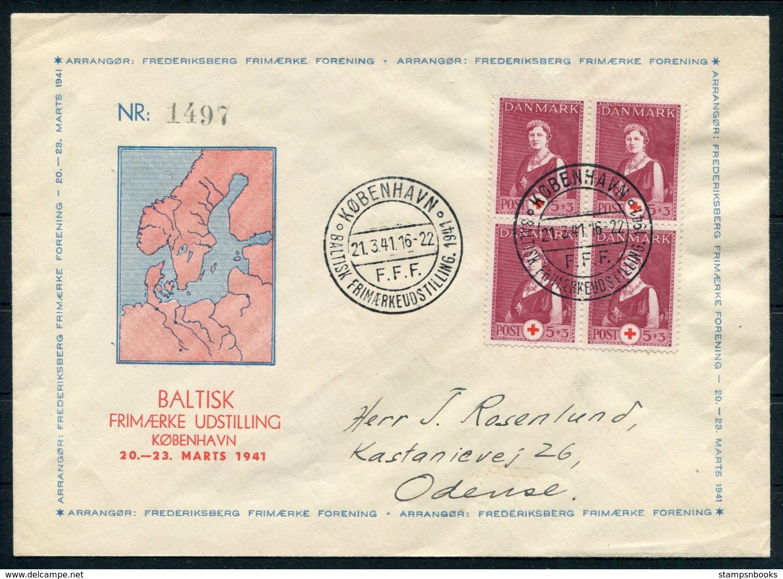 1941 Denmark Baltic Stamp Exhibition Cover København / F.F.F. / Baltisk Frimærkeudstilling. Red Cross - Covers & Documents