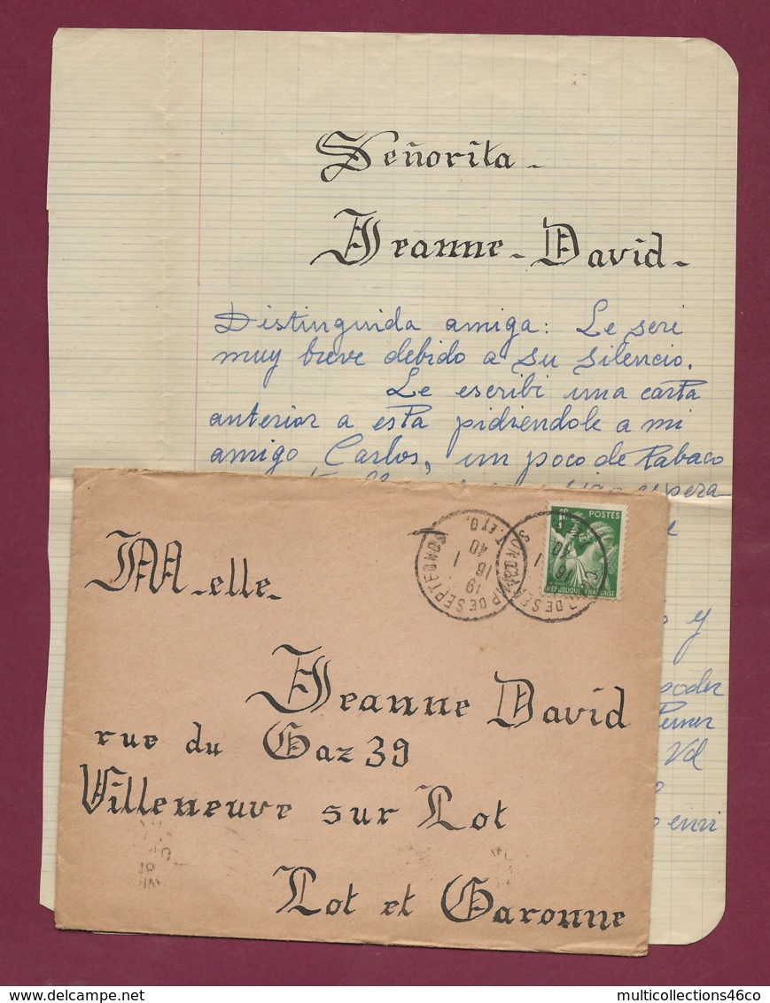 311019 - GUERRE 1939 45 - Lettre 82 Septfonds Tarn Et Garonne 1940 Camp Réfugié Espagnol ESPAGNE R LAZARO 16/01/40 - Guerre De 1939-45