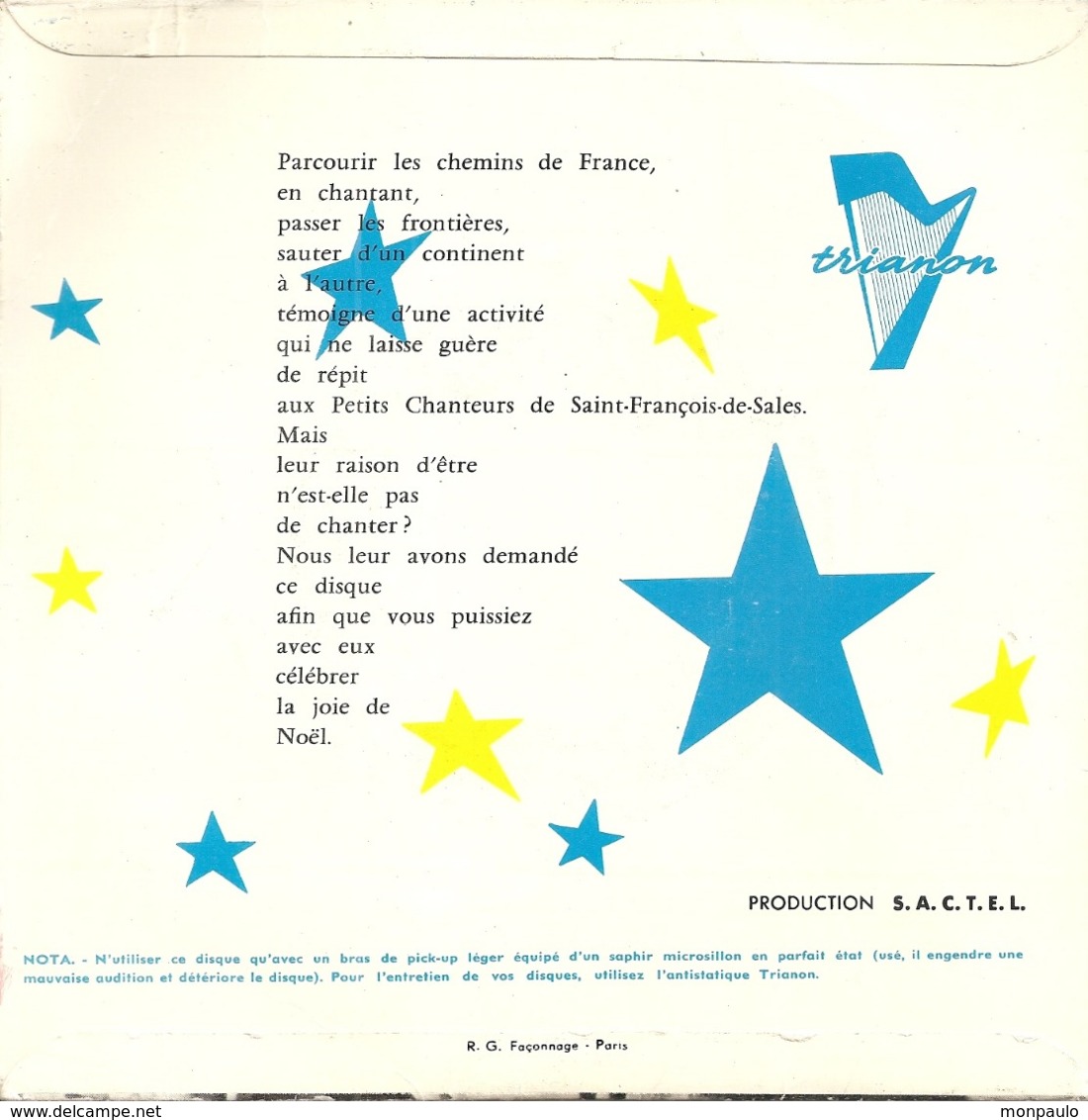 Vinyles. 45 T. Noëls De France. Les Petits Chanteurs De Saint-François-de-Sales. Microsillon Trianon (4 Titres) - Religion & Gospel