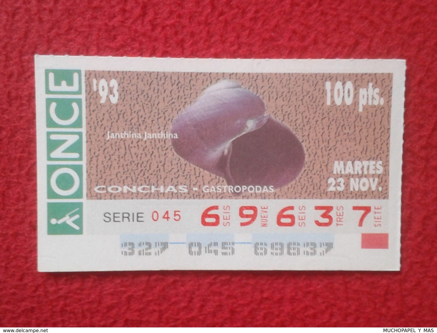 CUPÓN DE ONCE 1993 LOTTERY LOTERIE SPAIN LOTERÍA CONCHAS MARINAS O SIMIL MARINE SHELLS SHELL COQUILLAGES THE SEA CONCHA - Lottery Tickets