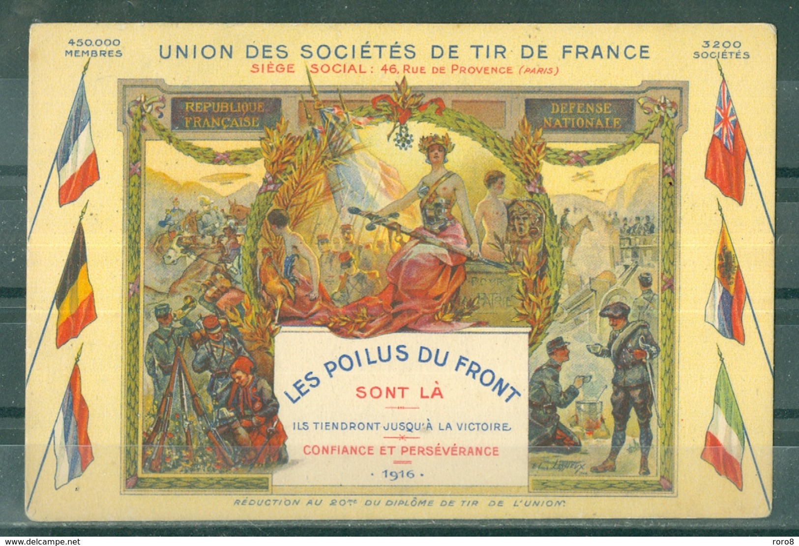 ILLUSTRATEUR  Lessieux - Carte Commémorative De L'Union Des Sociétés De Tir De France "Les Poilus Du Front Sont Là" 1916 - Lessieux