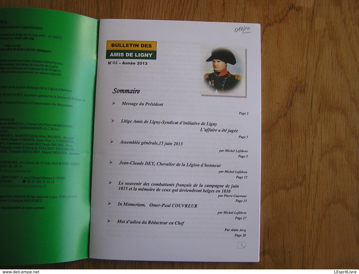 BULLETIN DES AMIS DE LIGNY N° 44 Histoire 1er EMPIRE 1815 Napoléon Chevalier Dey Légion D'Honneur Combattants Français - Geschiedenis