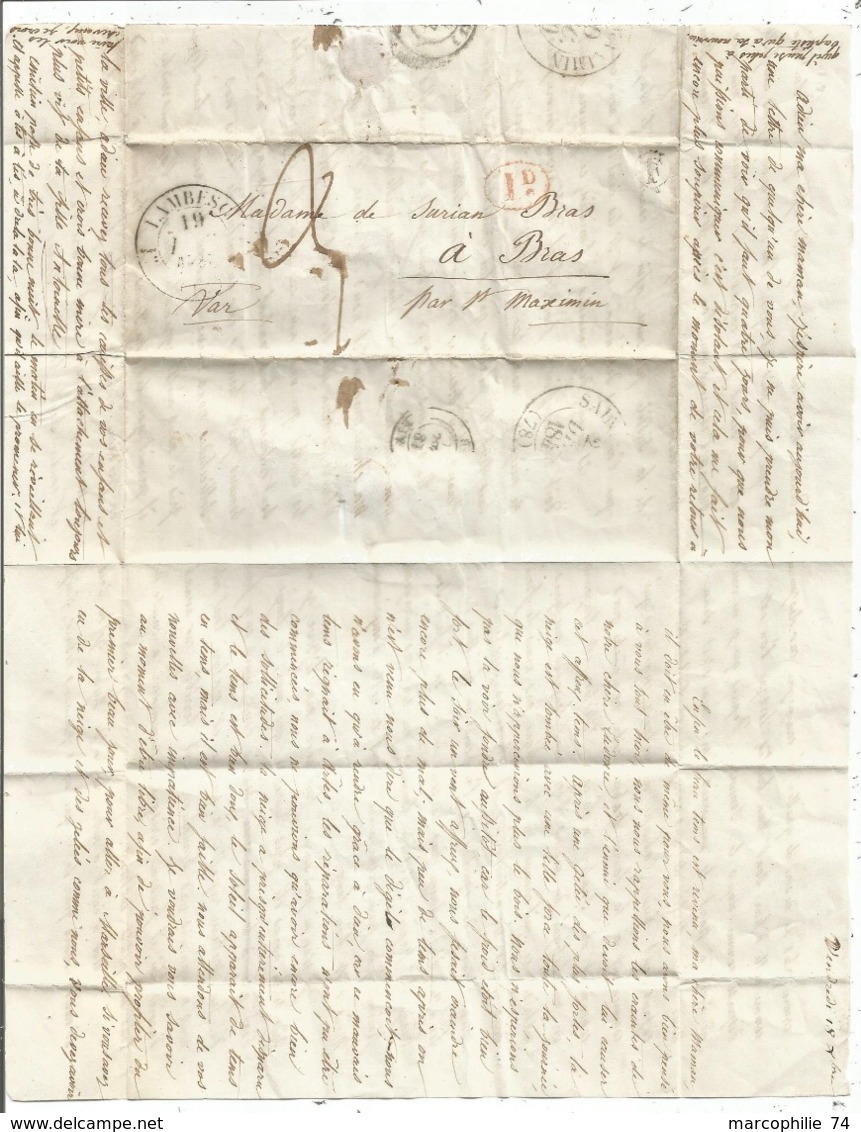BOUCHES DU RHONE LETTRE FLEURON LAMBESC 1840 + BOITE F + ID ROUGE - 1801-1848: Precursors XIX