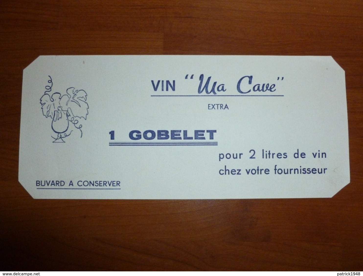 BUVARD VIN MA CAVE 1 GOBELET POUR 2 LITRES DE VIN - V