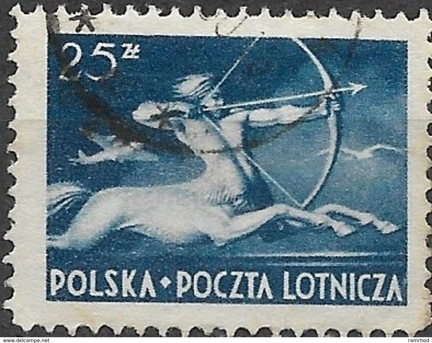 POLAND 1948 Air.Sagittarius - 25z - Blue FU - Usados