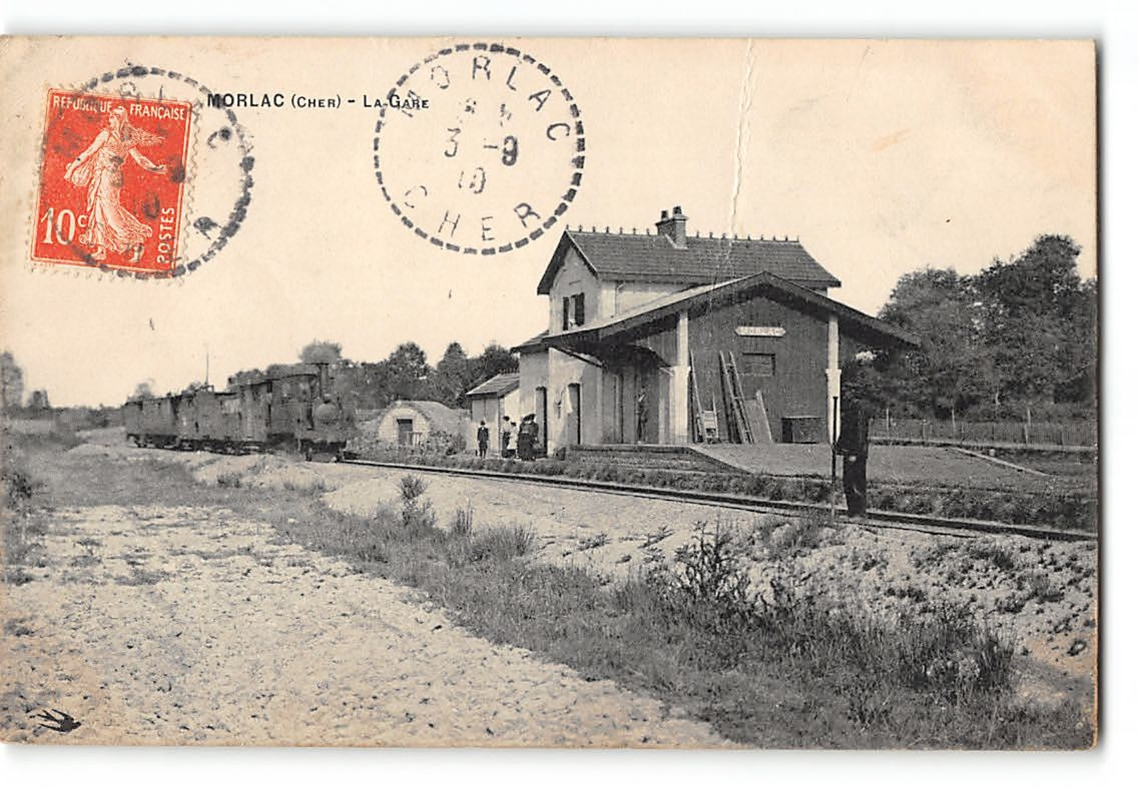 CPA 18 Morlac La Gare Et Le Train Tramway - Autres & Non Classés