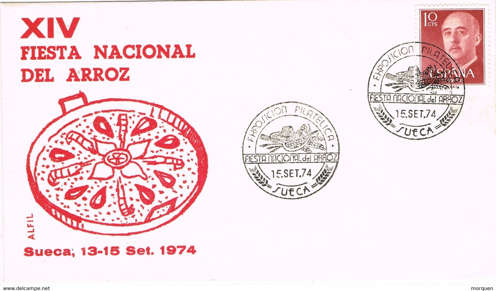 34397. Carta SUECA (Valencia) 1974. Exposicion Filatelica, Fiesta Del ARROZ - Cartas & Documentos