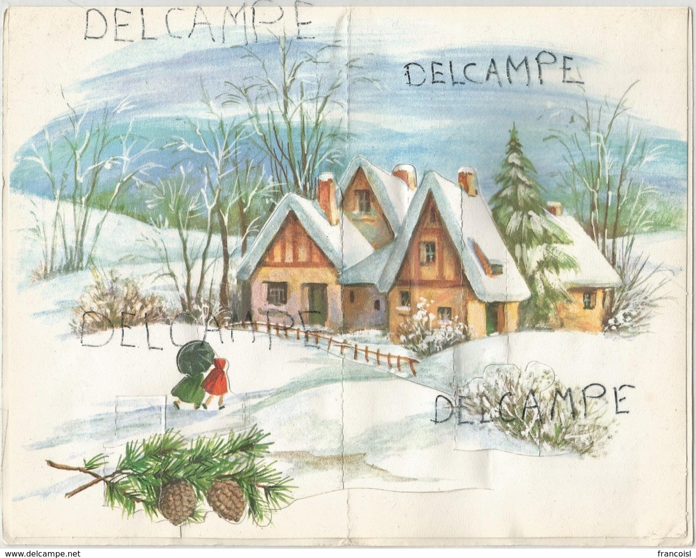 Très Belle Carte à Système. Parchemin, Village Et Ferme Dans La Neige. - Nouvel An