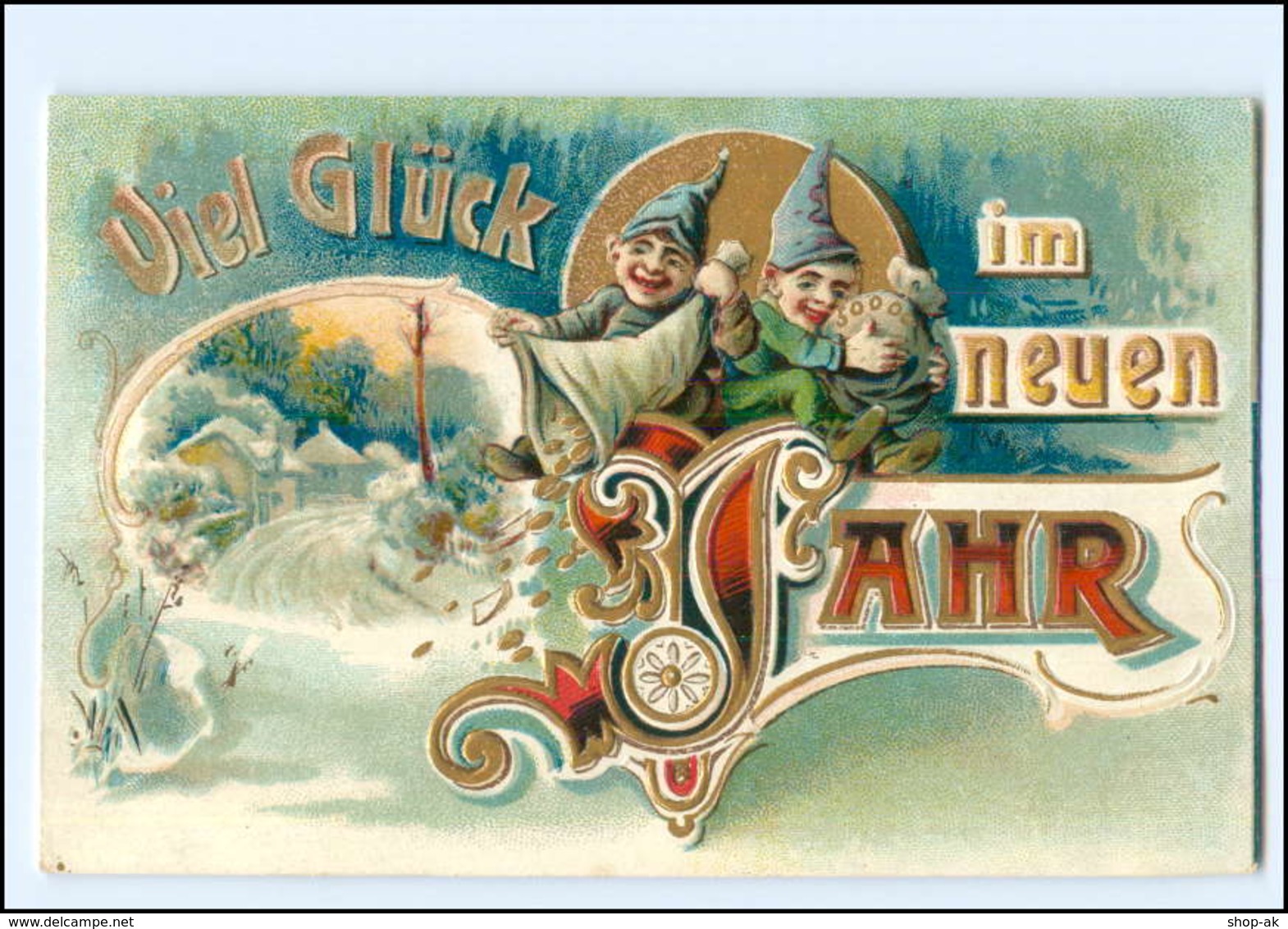 XX006540/ Neujahr Zwerge Geld Münzen Ca.1910 Litho Prägedruck AK - New Year