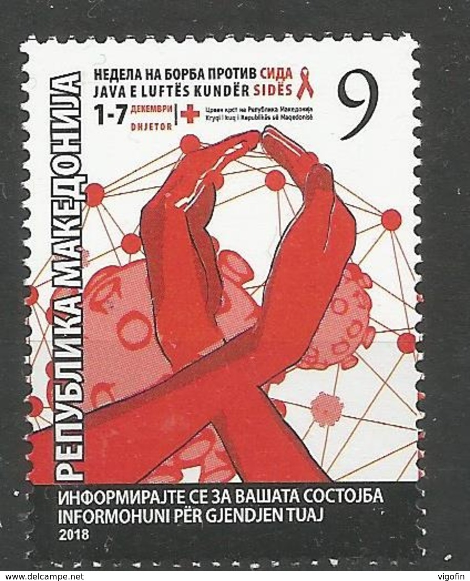MK 2018-ZZ182 RED CROSS AIDS, MACEDONIA, 1 X 1v, MNH - Macédoine Du Nord