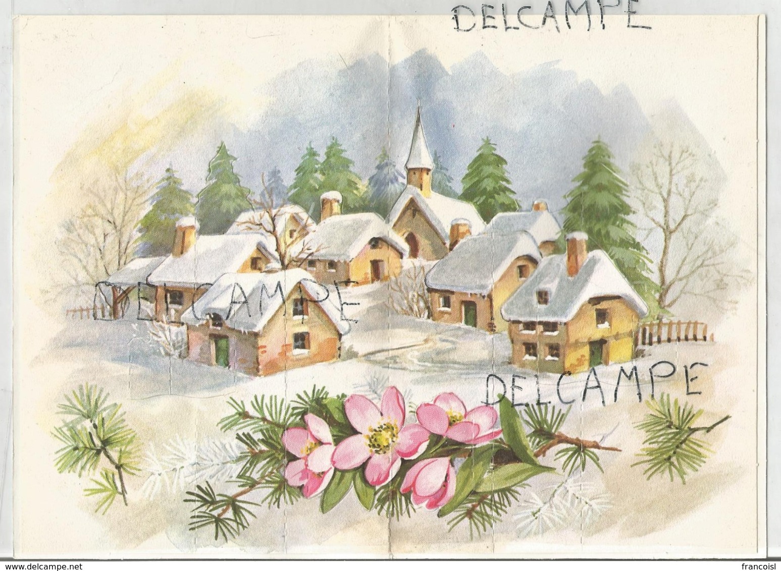 Superbe Carte à Système. Village Et Fleurs D'églantier. Paillettes. - Neujahr