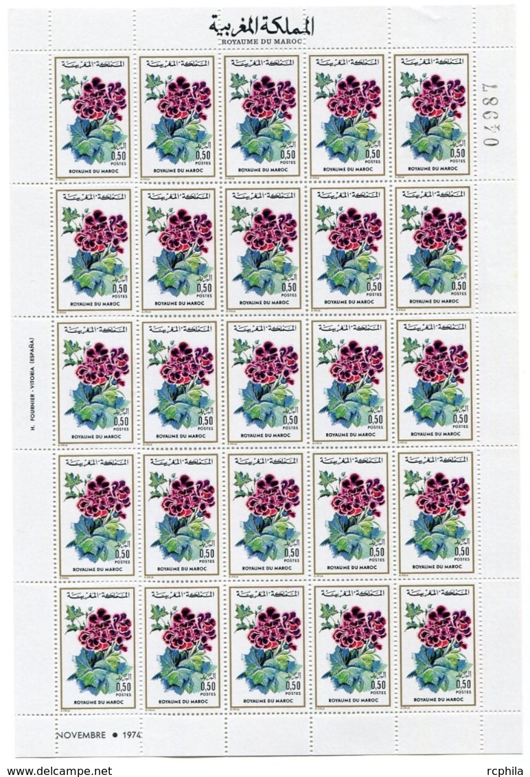 RC 14318 MAROC N° 727 FLORE MAROCAINE FLEURS FEUILLE DE 25 EXEMPLAIRES COTE 25,00€ NEUF ** - Morocco (1956-...)