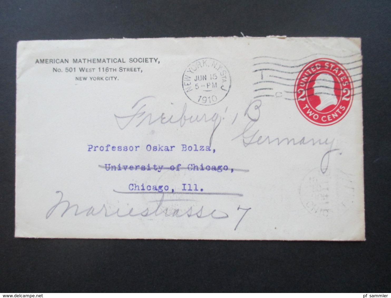 USA Belegeposten mit 59 Stk. 1887 -1939 Social Philately Dr. Oskar Bolza Mathematiker Korrespondenz GA mit Zusatzfrankat