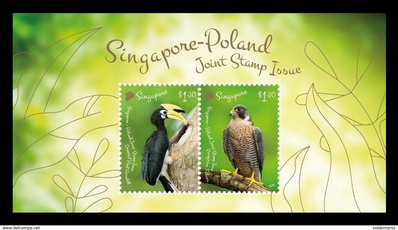 Singapore 2019 Mih. 2635/36 (Bl.255) Fauna. Birds. Hornbill And Falcon (joint Issue Singapore-Poland) MNH ** - Singapour (1959-...)