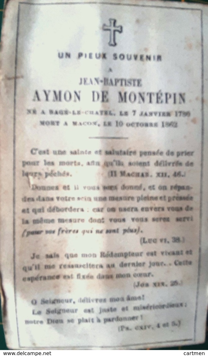 DE MONTEPIN FAIRE PART DE DECES PRIERES POUR JEAN BAPTISTE AYMON DE MONTEPIN   MEMENTO MORI  GENEALOGIE - 1914-18