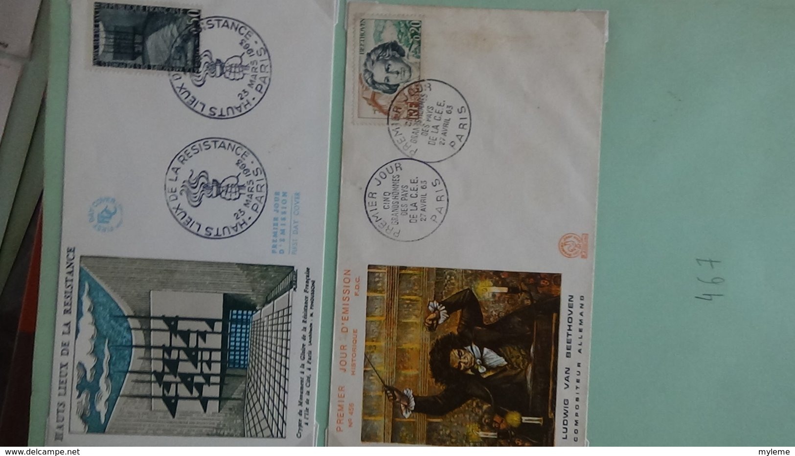 62 Enveloppes 1er Jour De France 1963 PORT OFFERT (lettre Verte)  Si Ce Lot Dépasse Les 10 Euros Soit 15cts/pièce - Sammlungen (im Alben)