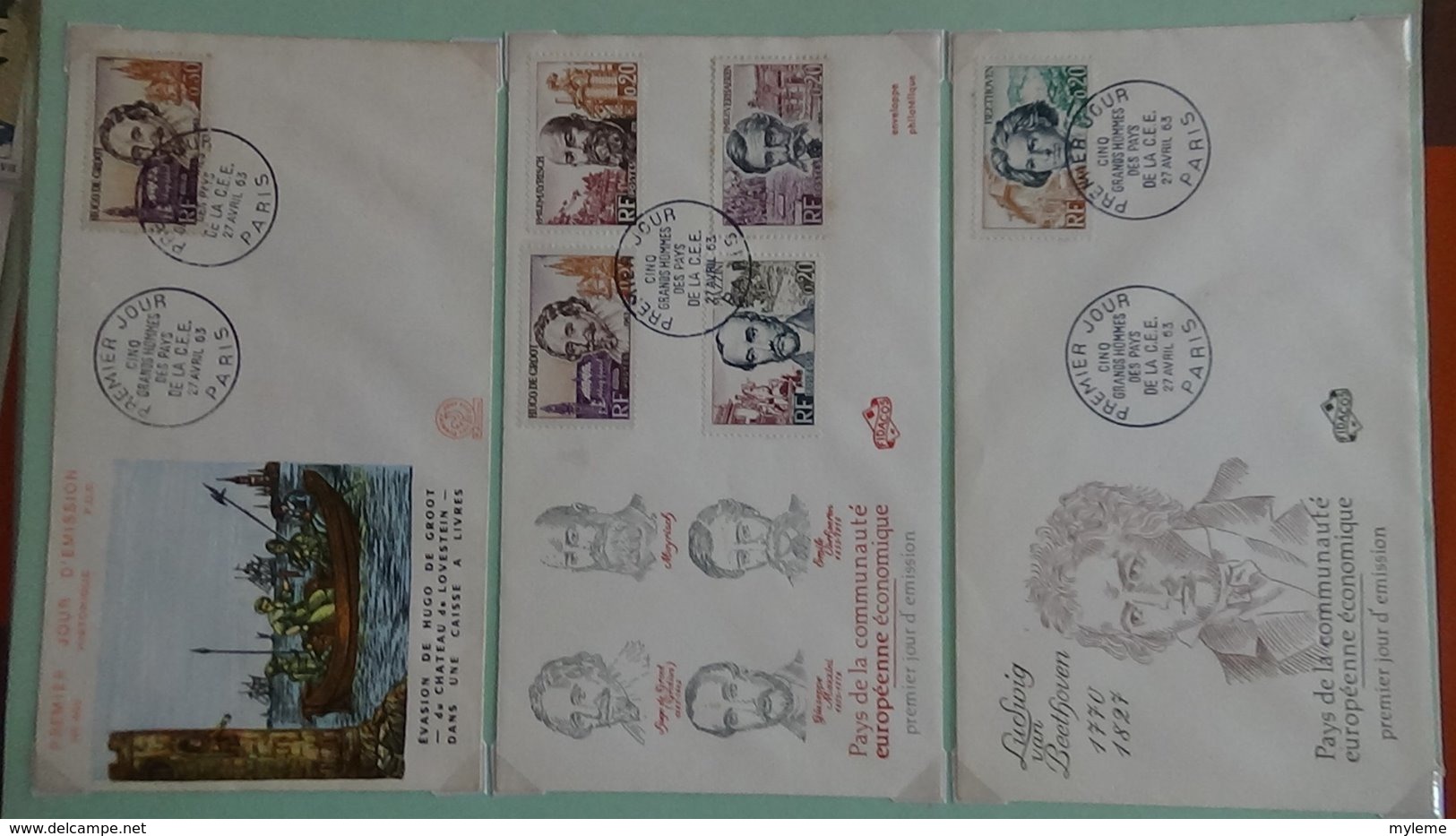 62 enveloppes 1er jour de France 1963 PORT OFFERT (lettre verte)  si ce lot dépasse les 10 euros soit 15cts/pièce