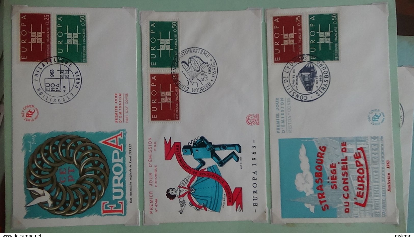 62 enveloppes 1er jour de France 1963 PORT OFFERT (lettre verte)  si ce lot dépasse les 10 euros soit 15cts/pièce