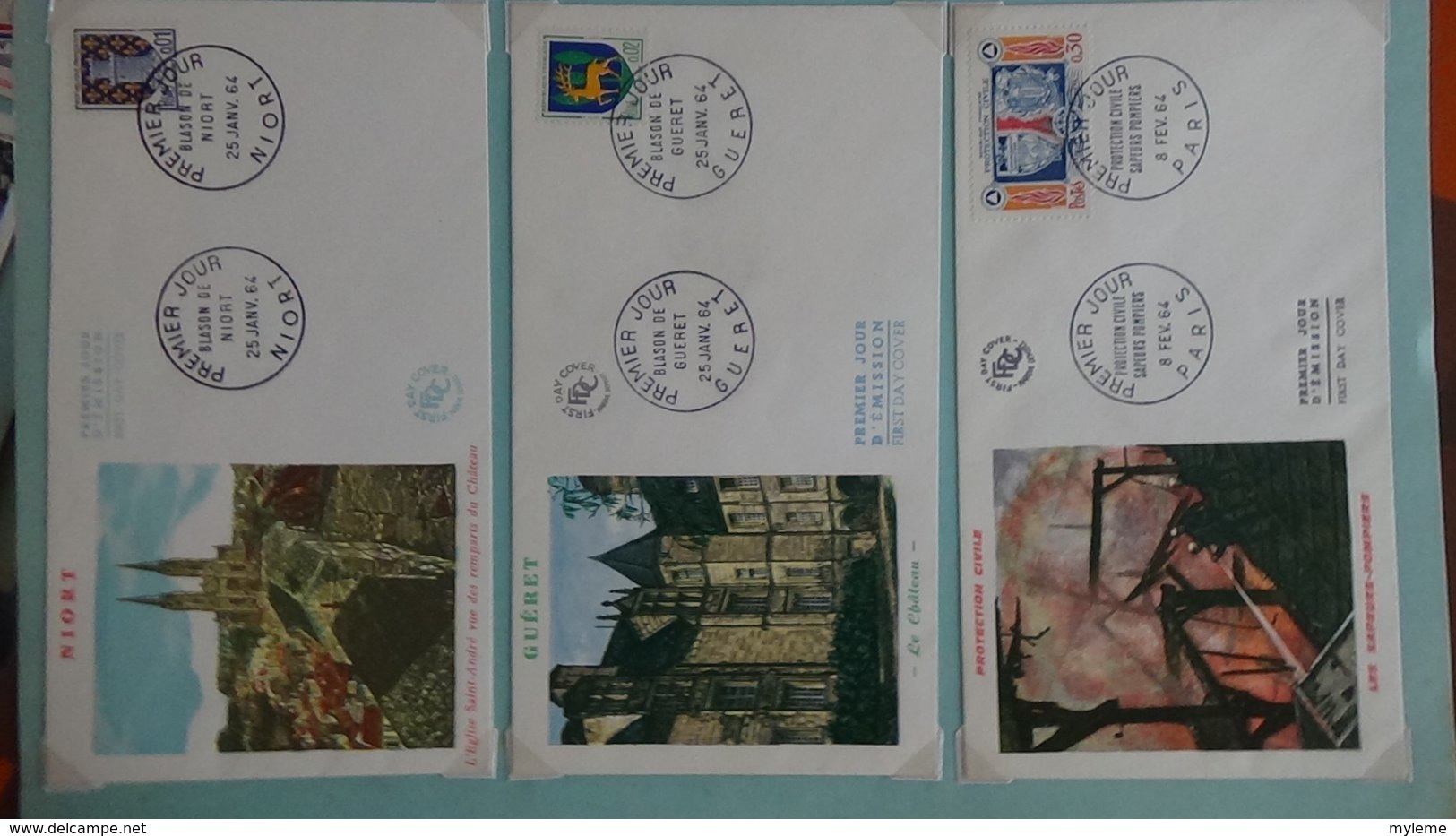 62 enveloppes 1er jour de France 1963 PORT OFFERT (lettre verte)  si ce lot dépasse les 10 euros soit 15cts/pièce