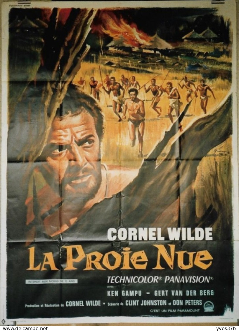 "La Proie Nue" Cornel Wilde, Ken Gampu...1965 - Affiche 120x160 - TTB - Plakate & Poster