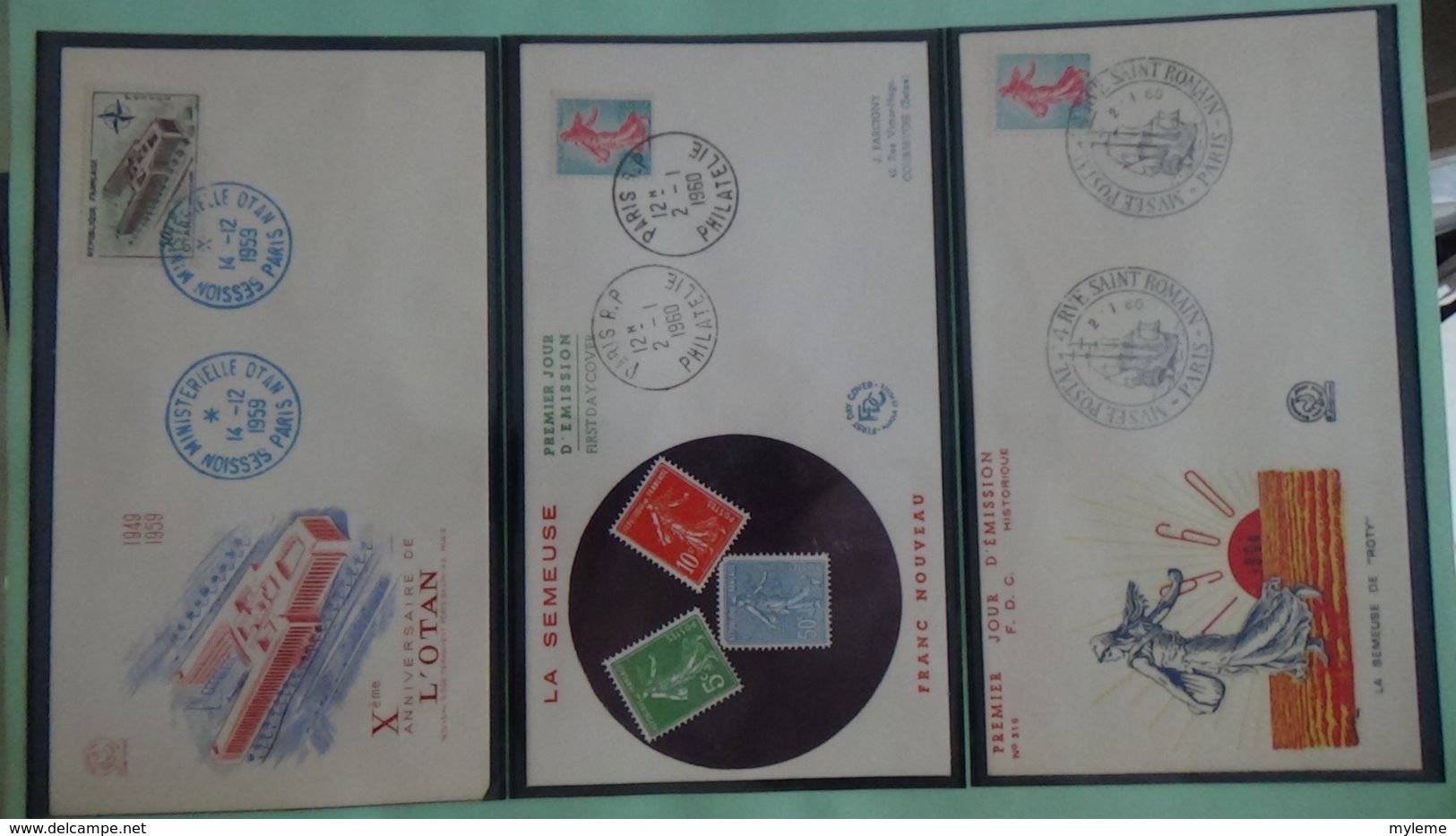 64 enveloppes 1er jour de France 1960 PORT OFFERT (lettre verte)  si ce lot dépasse les 10 euros soit 15cts/pièce