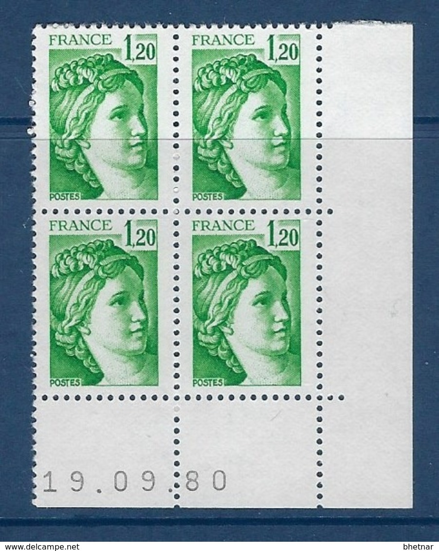 FR Coins Datés YT 2101 " Sabine 1F20 Vert " Neuf** Du 19.09.80 - 1980-1989