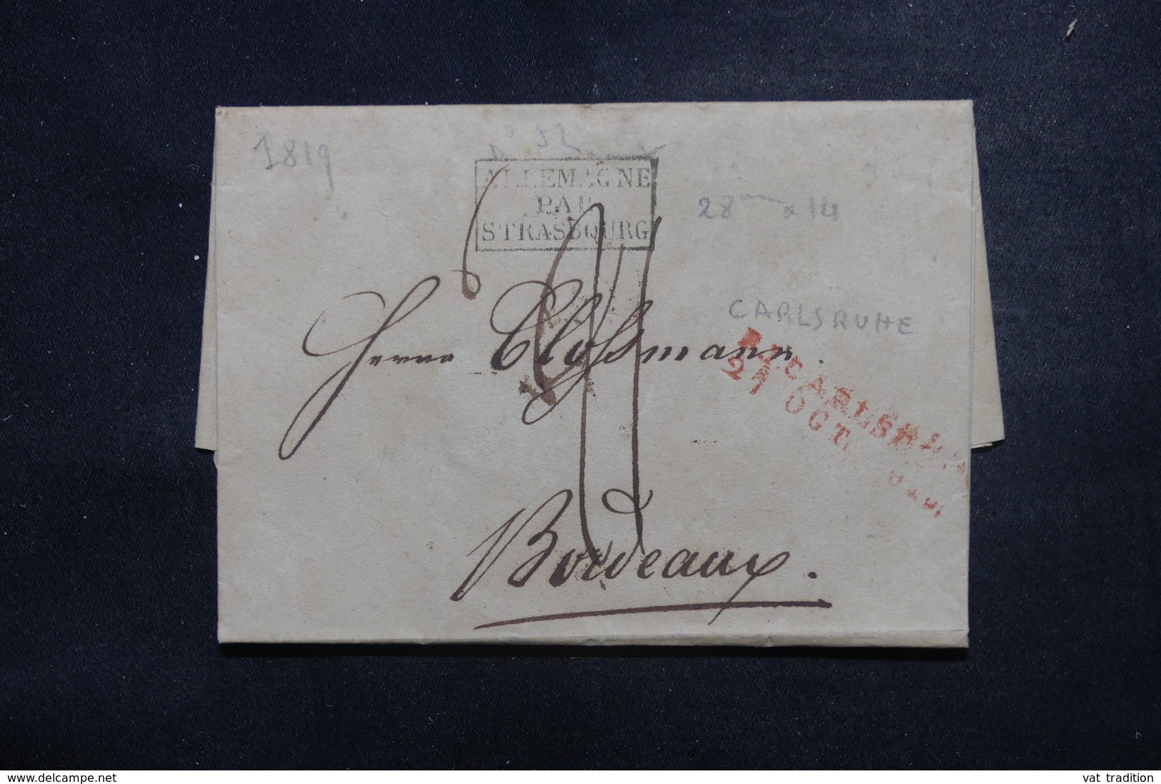 FRANCE / ALLEMAGNE - Cachet D'entrée " Allemagne Par Strasbourg " Sur Lettre De Carlsruhe En 1819 - L 45778 - Entry Postmarks