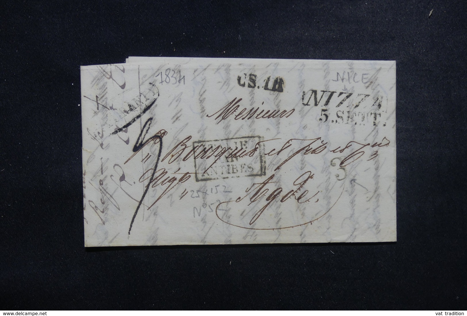 FRANCE / ITALIE - Cachet D'entrée " Italie Par Antibes " Sur Lettre De Nice Pour Adge En 1834 - L 45780 - Entry Postmarks