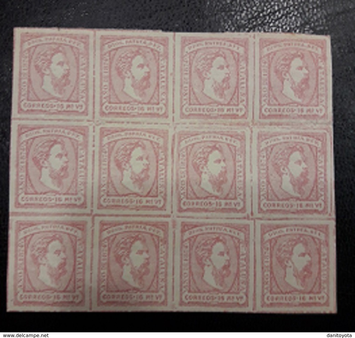 ESPAÑA.  EDIFIL 157 * CARLOS VII. 16 MV ROSA BLOQUE DE 12 SELLOS. - Unused Stamps