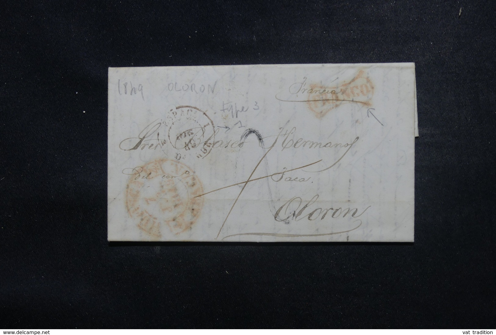 FRANCE / ESPAGNE - Cachet D'entrée " Espagne / D'Oloron " Sur Lettre En 1849 - L 45784 - Marques D'entrées