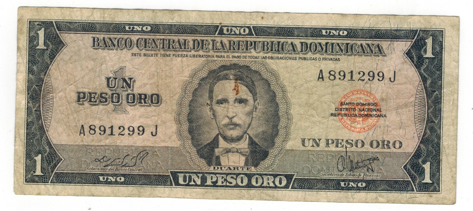 Dominican Rep. 1 Peso, F/VF - Dominicana