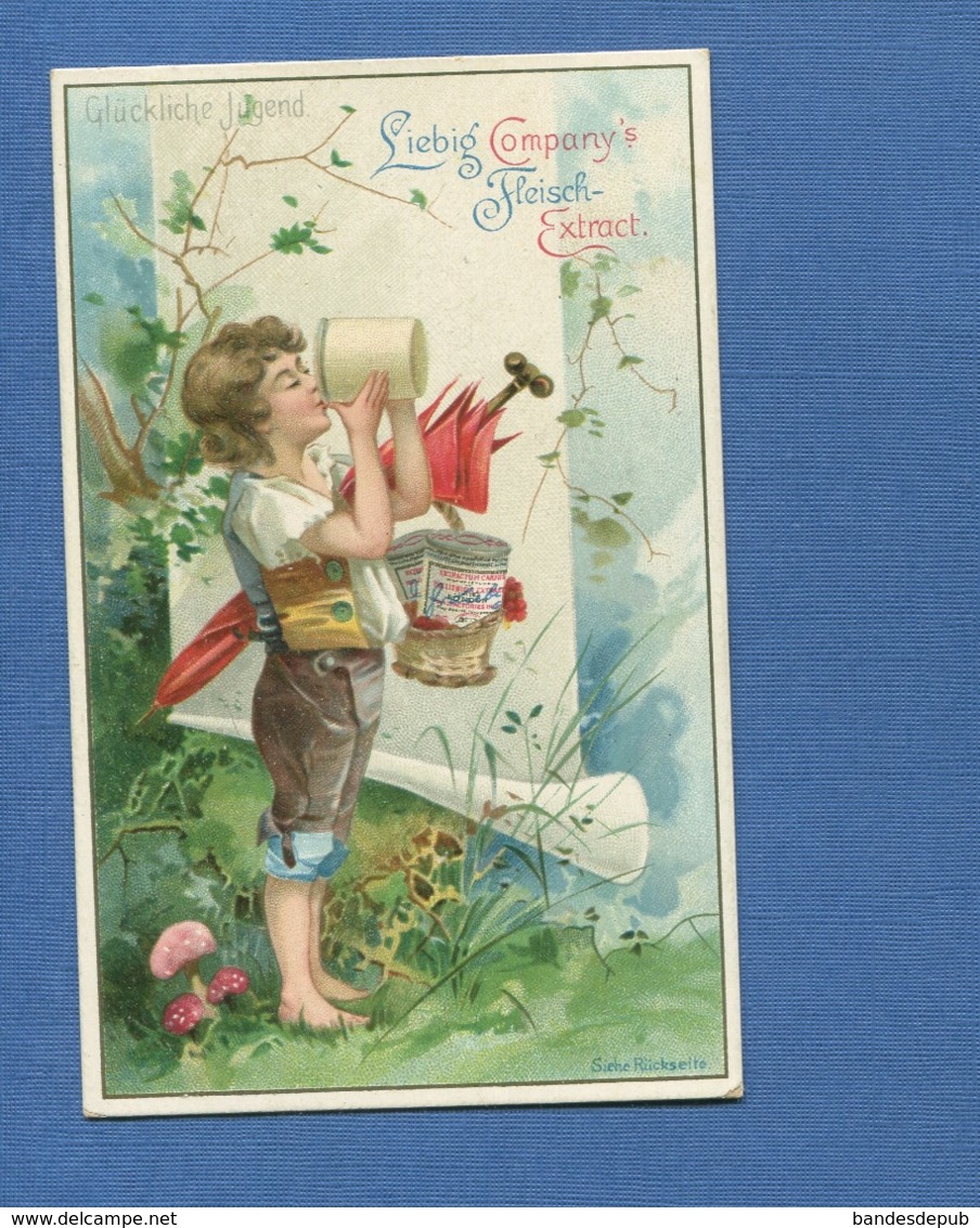 LIEBIG Allemande Jolie Chromo Jeunesse Heureuse Enfant Pot Lait Parapluie Rouleau Papier Champignons - Liebig