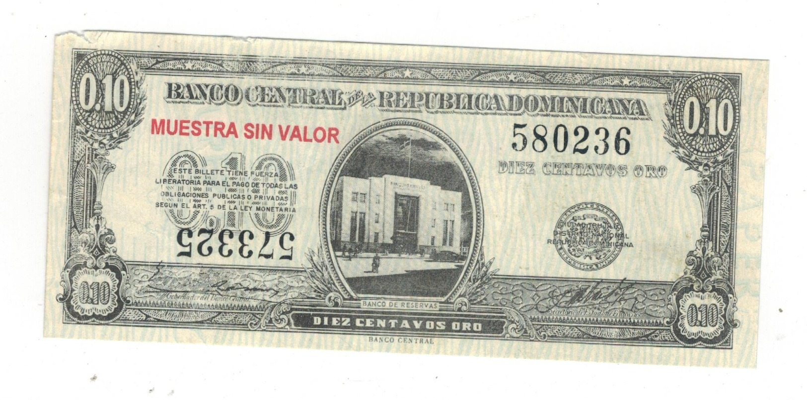 Dominican Rep. 10 Centavos MUESTRA SIN VALOR. VF/XF. - Repubblica Dominicana