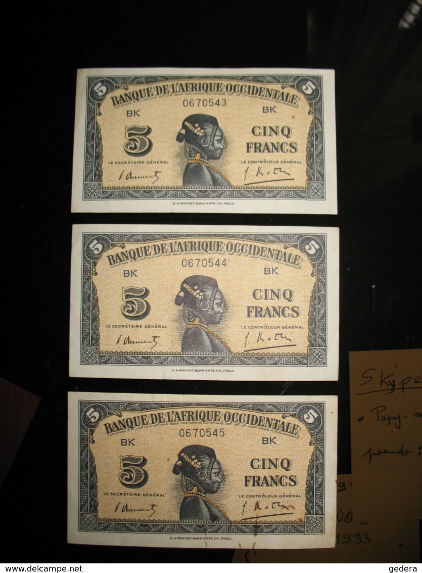 Ensemble De 3 Billets De 5 Francs - 1942- - Stati Centrafricani